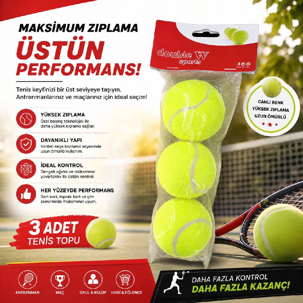 3'lü Tenis Topu Seti - Spor ve Eğlence İçin Dayanıklı Toplar urun gorseli - 1