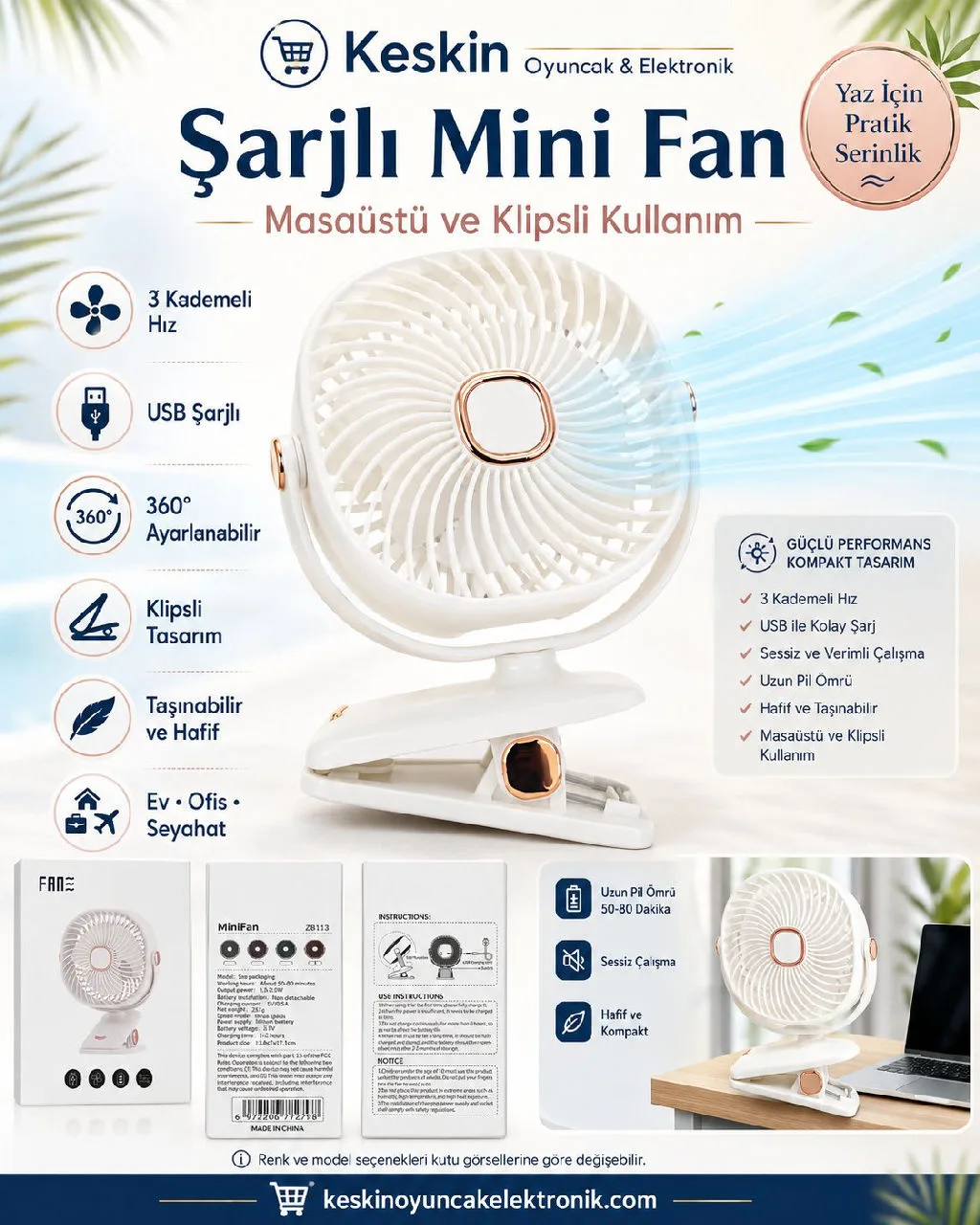 Mandallı Mini Fan ZB-113 - Taşınabilir Klipsli Elektronik Fan urun gorseli - 1