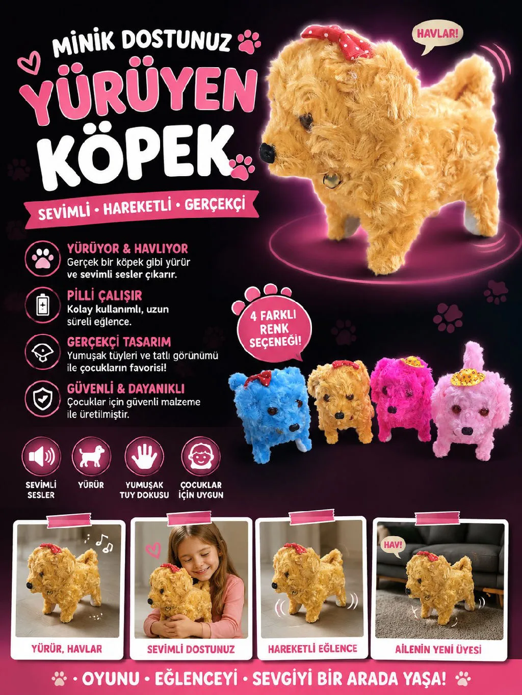 Pilli Işıklı Köpek Oyuncak - Çocuklar İçin Eğlenceli Hareketli Oyuncak urun gorseli - 1