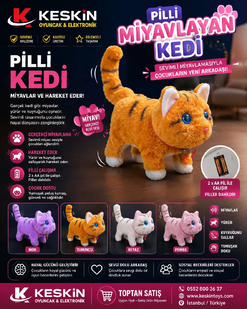 RENKLI MIYACLAYAN  PILLI KEDI urun gorseli - 1